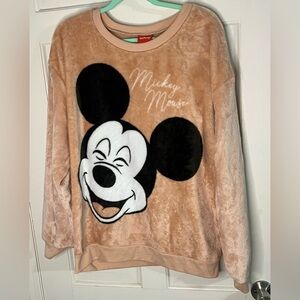 Disney Tan and Black Mickey Mouse Plush Sweatshirt